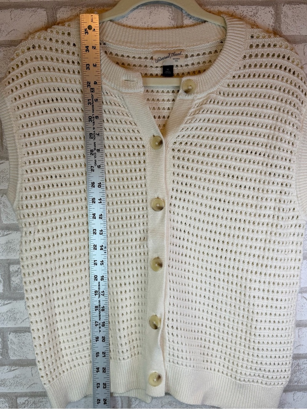 Universal Thread Ivory Open Knit Button Front Sweater Vest XS Sleeveless Cotton - Picture 8 of 9